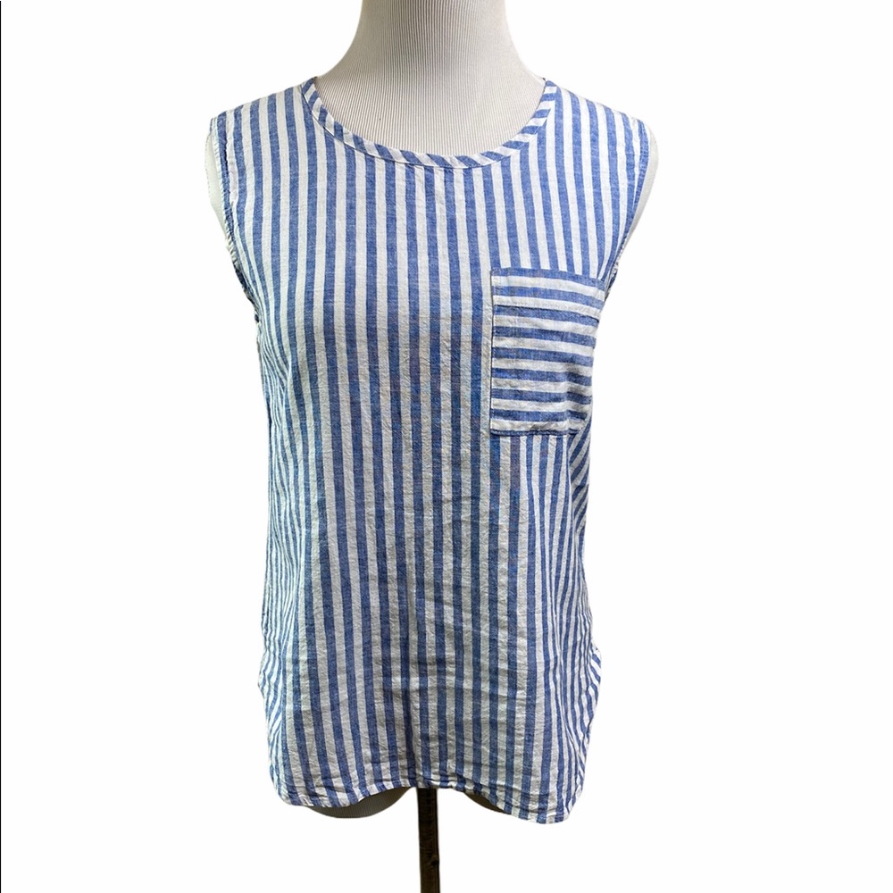 J Crew Sleeveless Pocket Linen Blouse